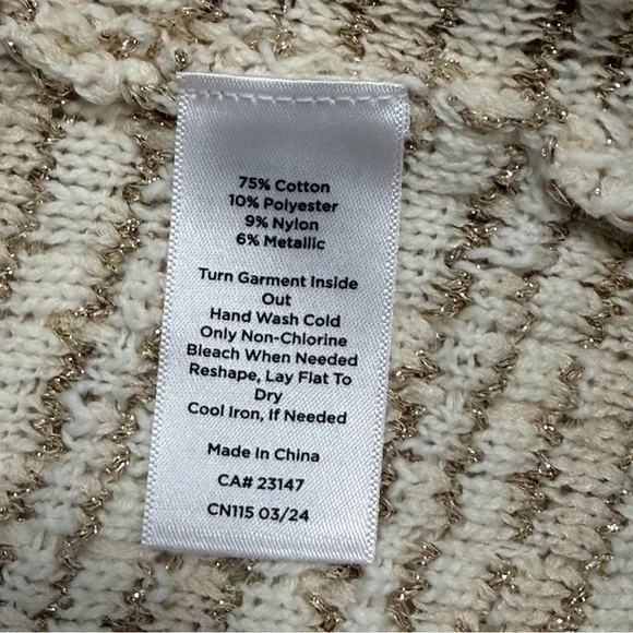 Talbots Ivory Metallic Jacquard Chain Trim Knit Short Sleeve Cardigan, Large - Picture 9 of 9